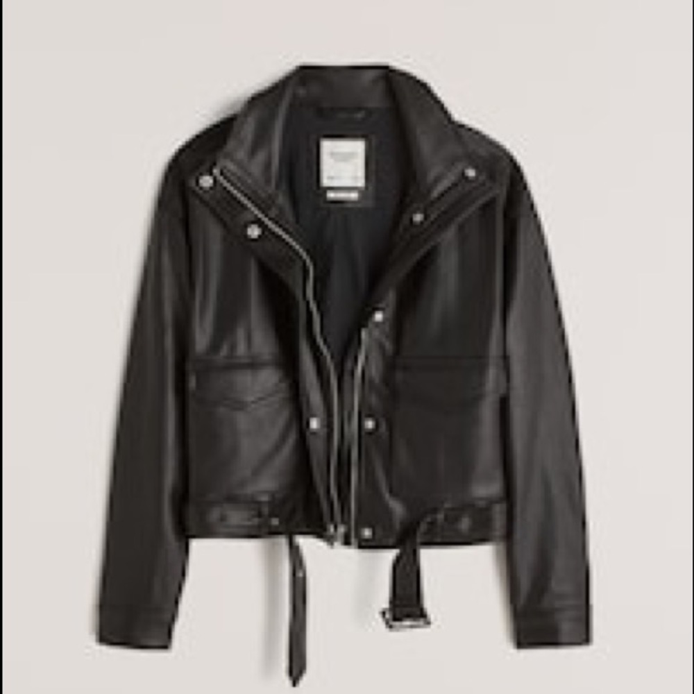 Abercrombie & Fitch Faux Leather Cropped Utility Bomber Jacket - size Small